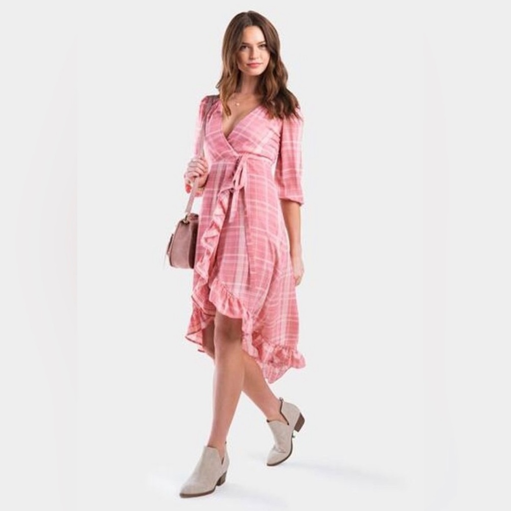 Rose Pink Plaid Wrap Dress